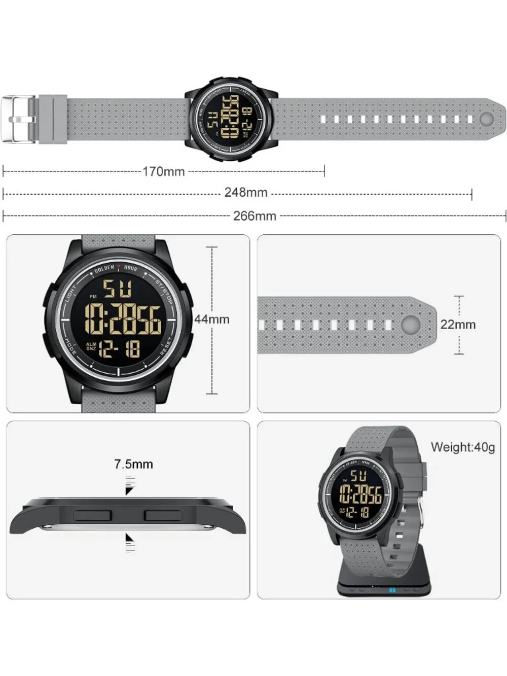 Men's Grey Rubber Strap Ultra-Thin Minimalist Solid Waterproof Digital Watch